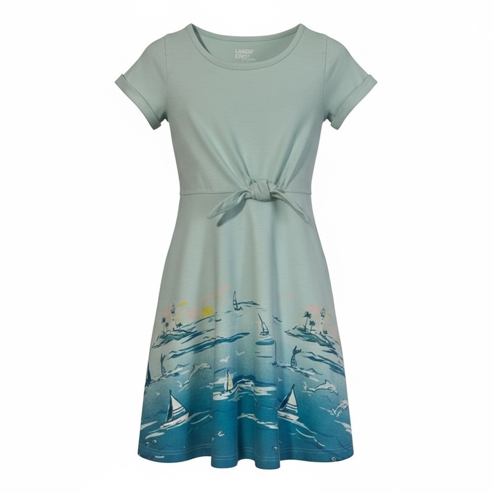 Lands' End Kids Casual Dress - Light Blue and Yellow Accents